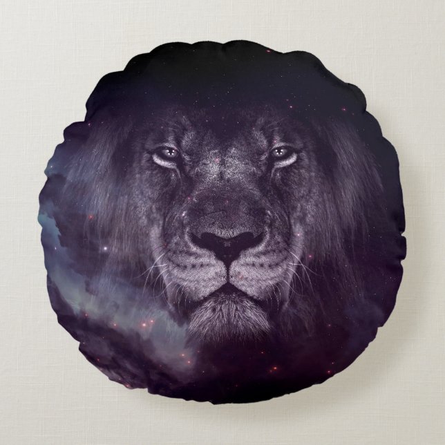 Coussins Ronds Papier peint Galaxy Lion Face Art (Devant)