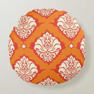 Coussins Ronds Papier peint orange damassé : floral sans soudure.