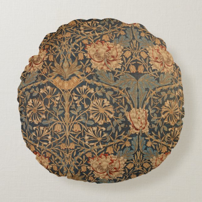 Coussins Ronds Papier peint riche au chèvrefeuille de William Mor (Devant)