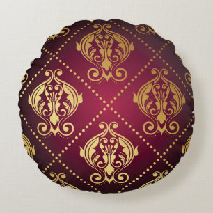 Coussins Ronds Papier peint Vintage Maroon Gold Orament