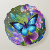 Coussins Ronds Papillon bleu brillant dans Fairy Garden (Dos)