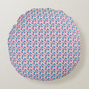 Coussins Ronds Papillon bleu et motif floral violet