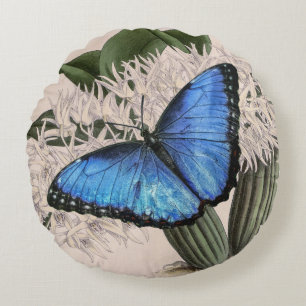 Coussins Ronds Papillon bleu Morpho Floral Nature Art