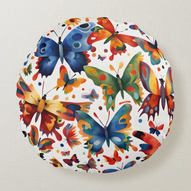 Coussins Ronds Papillon coloré dessin  (Devant)