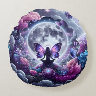Coussins Ronds Papillon de fée zen mystique pleine lune cosmique