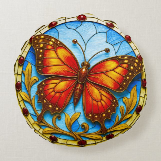 Coussins Ronds Papillon de vitrail (Dos)