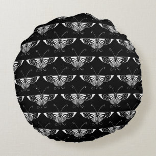 Coussins Ronds Papillon déco stylisé - blanc et noir