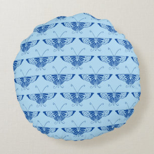 Coussins Ronds Papillon déco stylisé - cobalt et bleu pâle