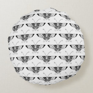 Coussins Ronds Papillon Deco stylisé - noir et blanc
