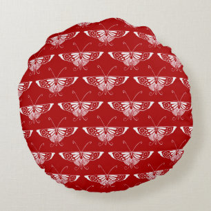 Coussins Ronds Papillon déco stylisé - rouge foncé et blanc