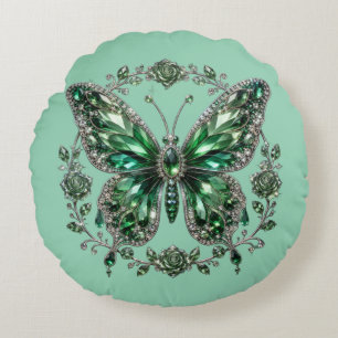 Coussins Ronds Papillon en cristal vert Cadre floral