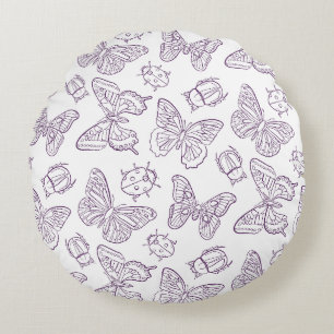 Coussins Ronds Papillon Intriqué et Art en Ligne de Coléoptère de