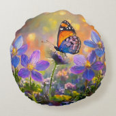 Coussins Ronds Papillon minuscule sur les Fleurs sauvages au leve (Dos)