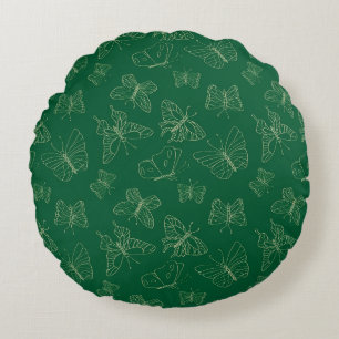 Coussins Ronds Papillon vert foncé imprimé, inspiré par la nature
