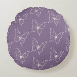 Coussins Ronds Papillons Blancs Roses Violets