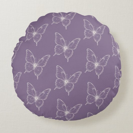 Coussins Ronds Papillons Blancs Roses Violets (Devant)