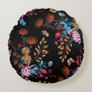Coussins Ronds Papillons de jardin fleuris Style Liberty