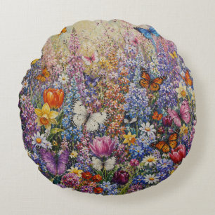 Coussins Ronds Papillons du Paradis – Une Fleur Sauvage Colorée