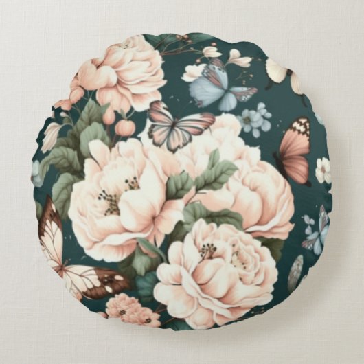 Coussins Ronds Papillons et fleurs (Devant)
