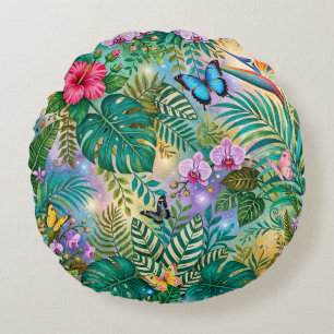 Coussins Ronds Papillons Fleurs de Jungle Fantaisie Joyeux