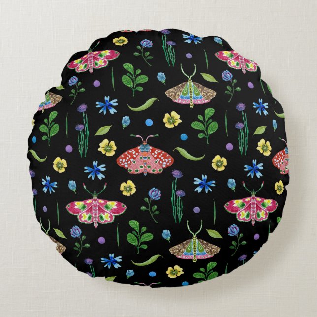 Coussins Ronds Papillons multicolores : Motif transparent (Devant)