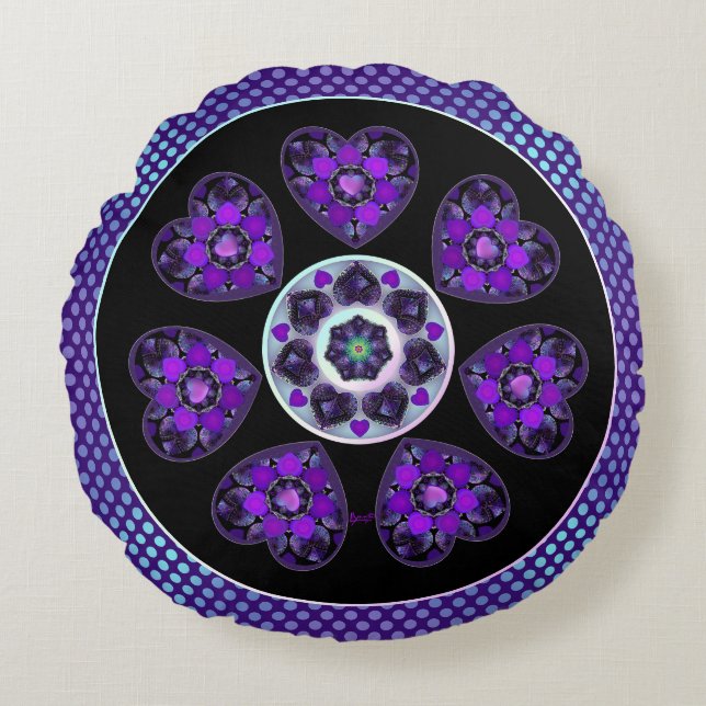 Coussins Ronds Parapluie violet & coeurs .7 (Devant)