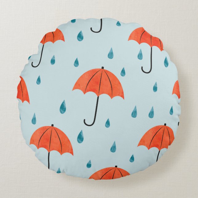 Coussins Ronds Parapluies : Aquarelle Automne gouttes (Devant)