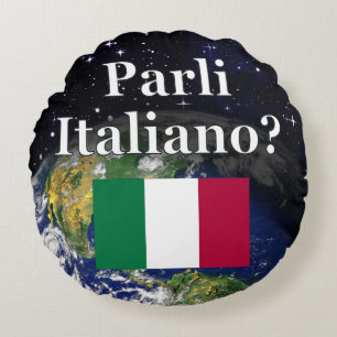 Coussins Ronds Parlez-vous italien ? en italien. Drapeau et Terre
