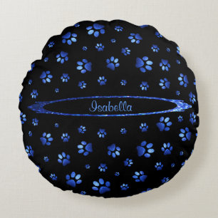 Coussins Ronds Parties scintillant bleue chien patte motif Monogr