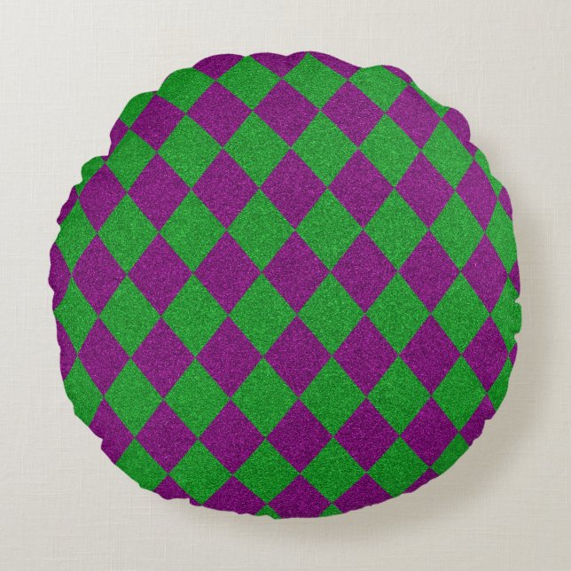Coussins Ronds Parties scintillant de diamants violet et vert (Devant)