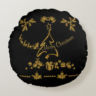 Coussins Ronds Parties scintillant d'or Joyeux Noël, Père Noël
