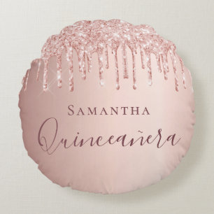 Coussins Ronds Parties scintillant en or rose Quinceanera gouttes