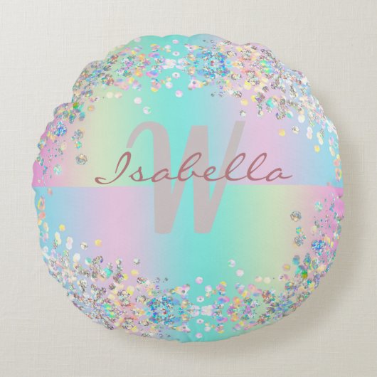 Coussins Ronds Parties scintillant holographique Unicorn (Devant)