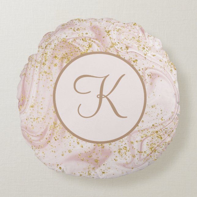 Coussins Ronds Parties scintillant Monogramme rose et Marbre blan (Devant)