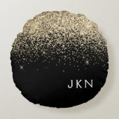 Coussins Ronds Parties scintillant Noir Or Monogramme Initiales F (Devant)