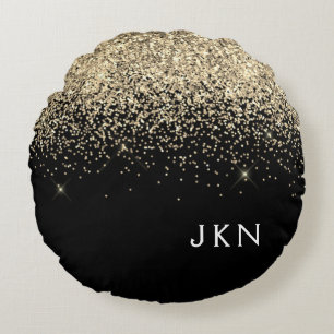 Coussins Ronds Parties scintillant Noir Or Monogramme Initiales F