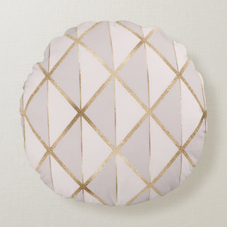 Coussins Ronds Parties scintillant or, motif rhombus géométrique.