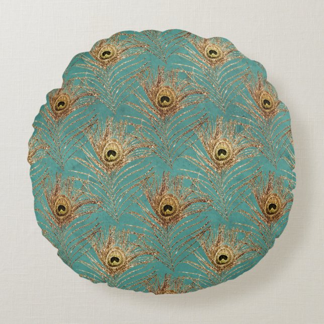 Coussins Ronds Parties scintillant Peacock Feathers Motif (Devant)