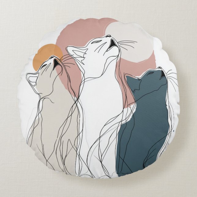 Coussins Ronds Pastel Abstract Cat Pack Round Pillow (Devant)