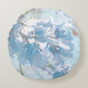 Coussins Ronds Pastel Bleu Doux Jacaranda Arbre Fleurs Fleurs
