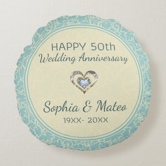 Coussins Ronds Pastel Blue Et Crème Floral Damas (Devant)