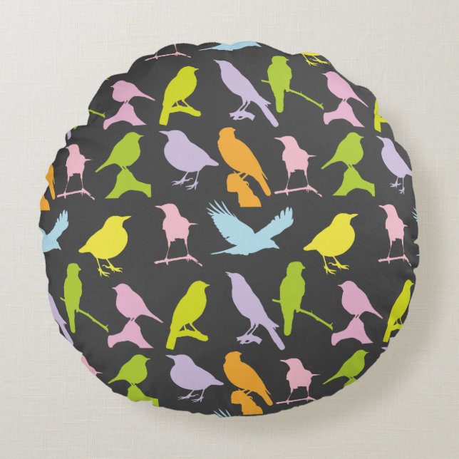 Coussins Ronds Pastel Coloured Variété d'oiseaux Motif (Devant)
