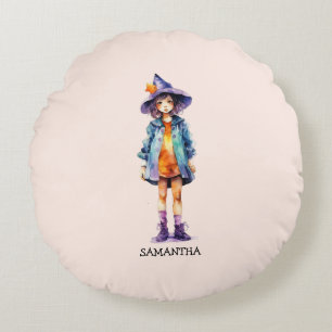 Coussins Ronds Pastel Cute Witch Girl Halloween esthétique