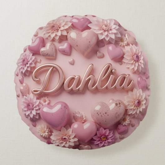 Coussins Ronds Pastel Dahlia Bloom Art with Hearts (Devant)