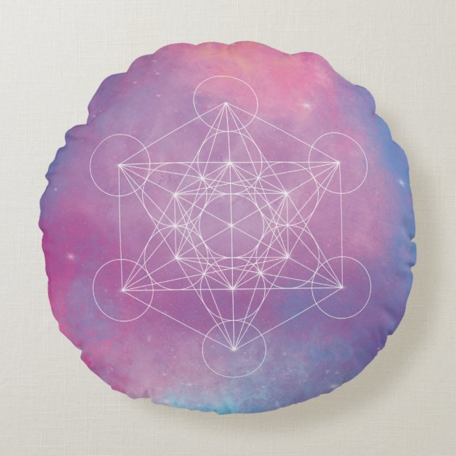 Coussins Ronds Pastel Galaxy Metatron’s Cube Sacred Geometry (Devant)