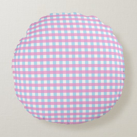 Coussins Ronds Pastel Pink En vichy Plaid (Devant)