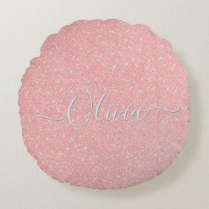 Coussins Ronds Pastel Pink Parties scintillant Sparkle Nom person