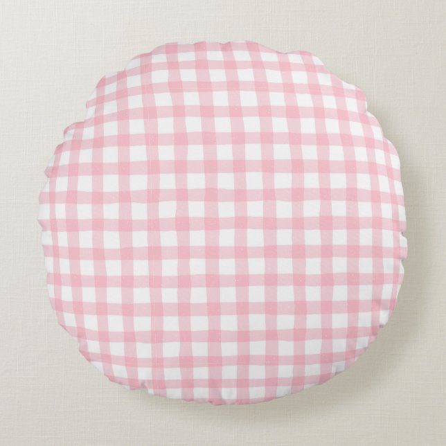 Coussins Ronds Pastel Pink Plaid – Soft Aesthetic Seamless (Devant)
