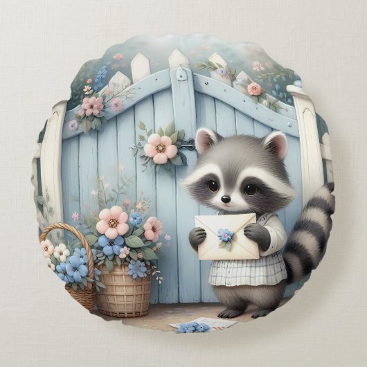 Coussins Ronds Pastel Raccoon Letter Garden (Devant)