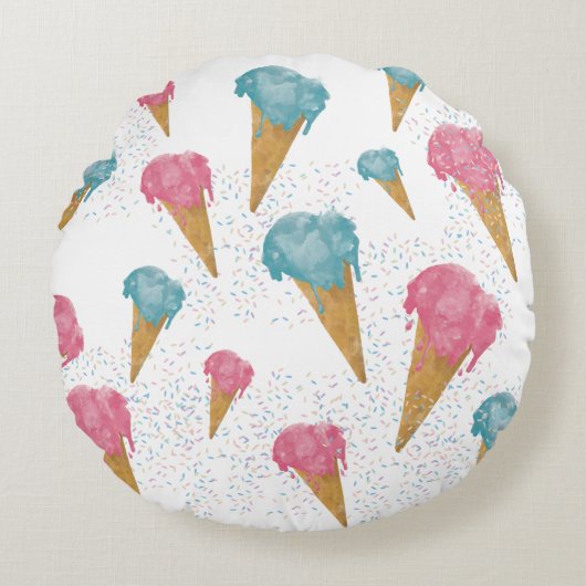 Coussins Ronds Pastel Retro Aquarelle Crème glacée et arrosages (Devant)